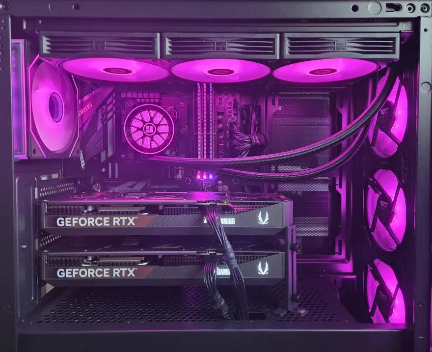 The Home AI test machine — a computer with two graphics cards